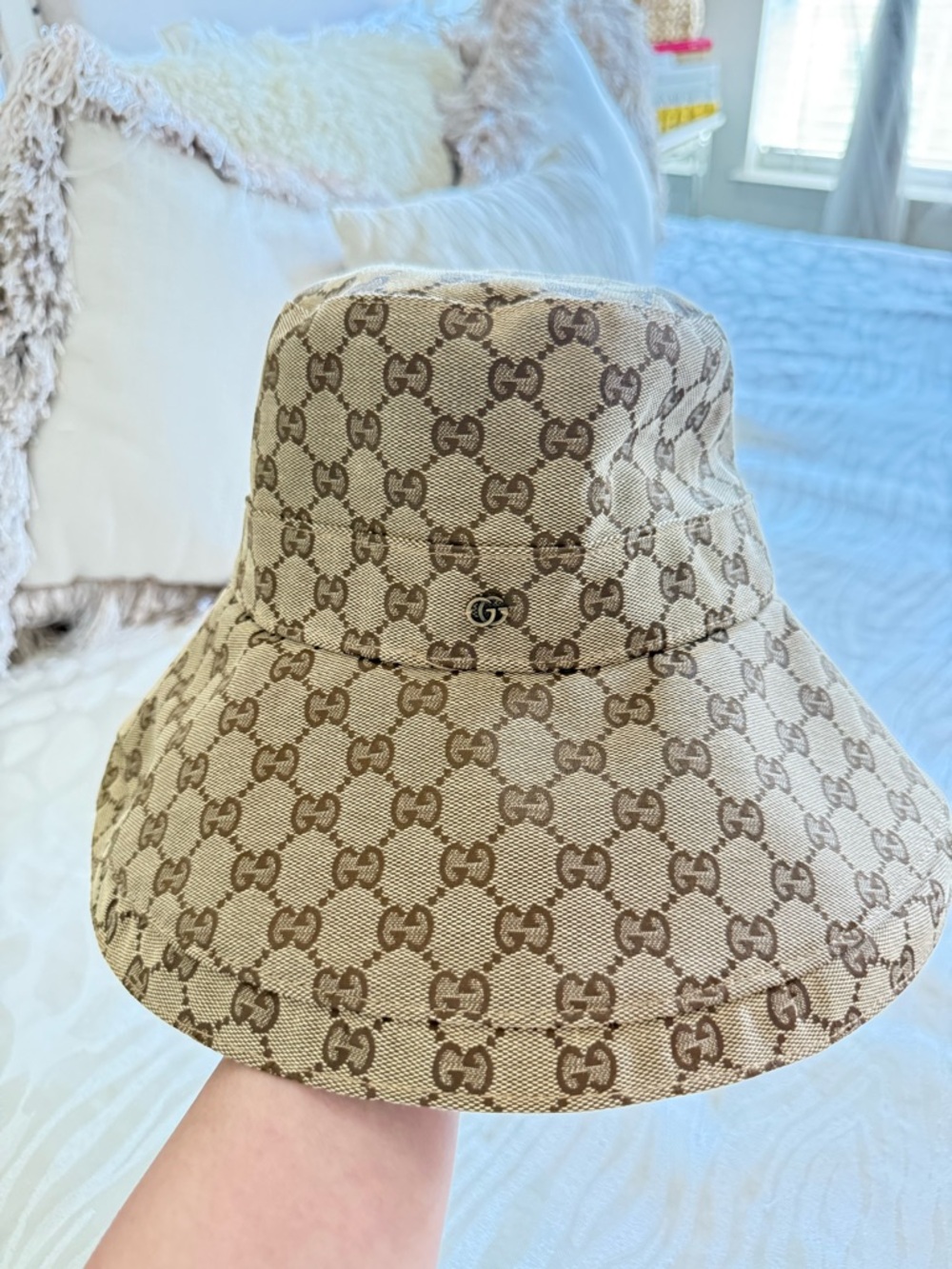 Gucci Brown GG Monogram Wide-Brim Bucket Hat - Picture 12 of 16